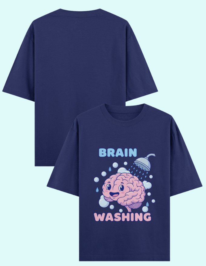 Brain washing premium oversized t-shirt with cute brain in shower design for mental health humor in royal blue