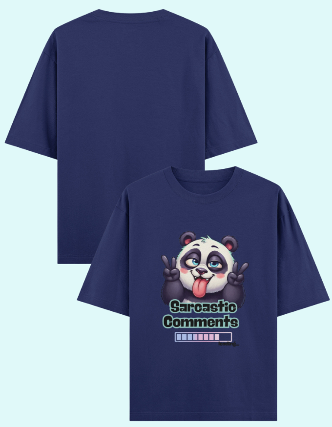 Sarcastic panda premium oversized t-shirt with peace sign and tongue out design for witty humor in royal blue